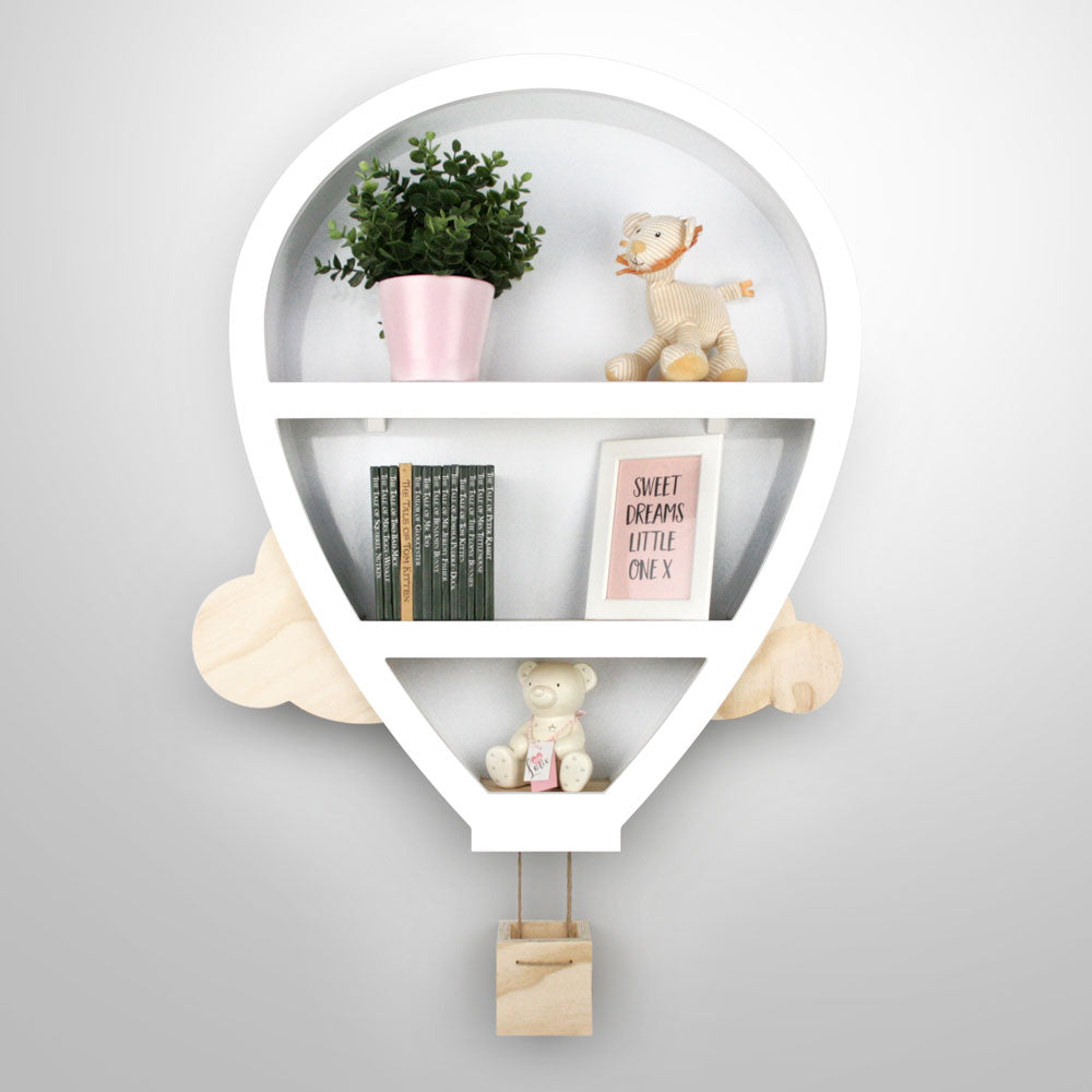 Hot Air Balloon shaped shelf nursery furniture in White and Wood.