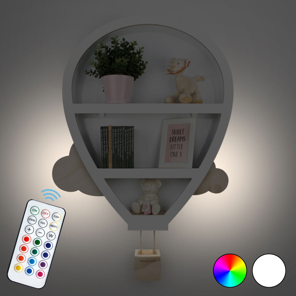 Hot Air Balloon shaped shelf nursery furniture with backlighting.