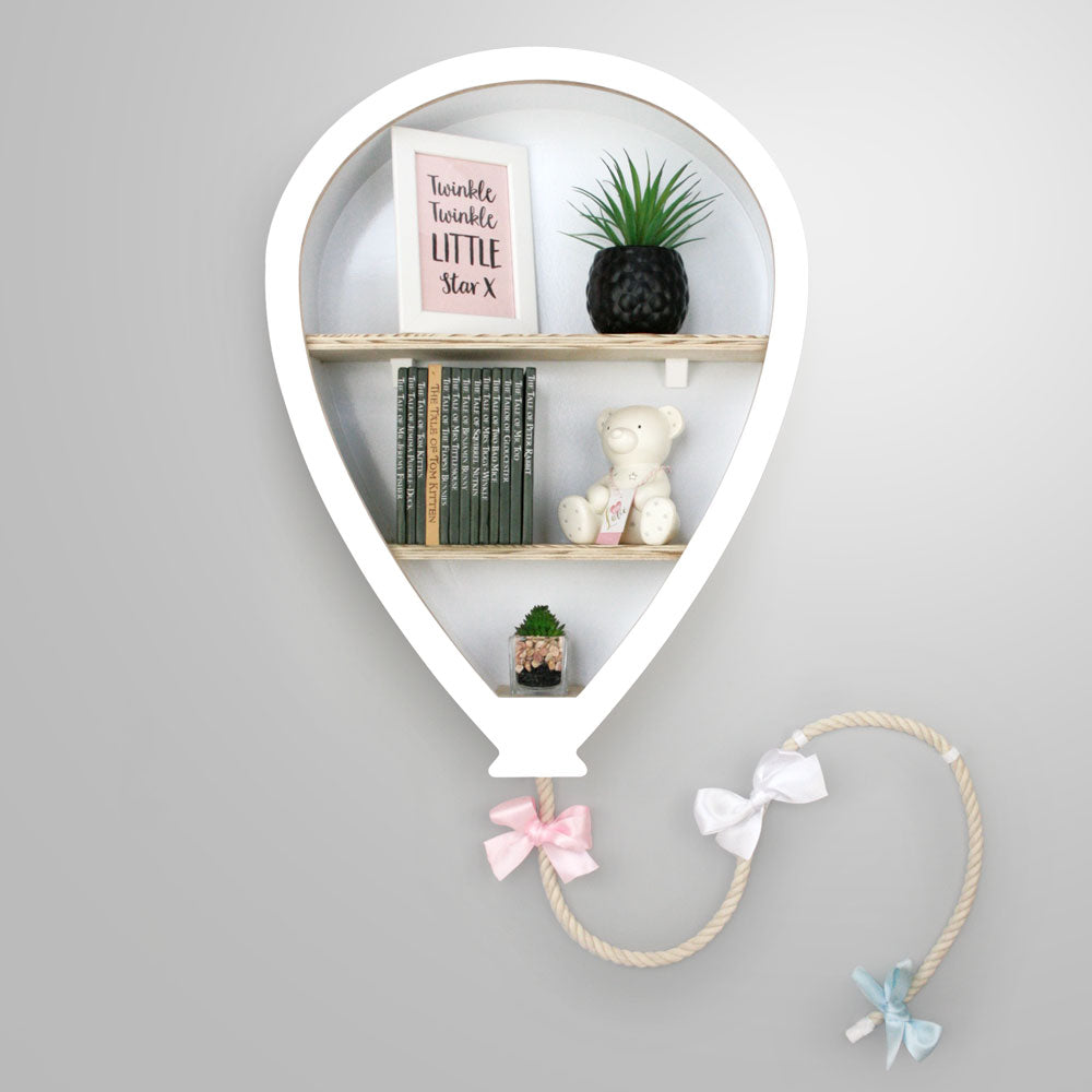 Balloon shaped nursery shelves in white. M