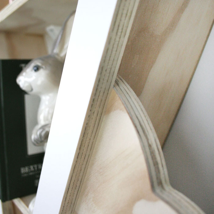 Kite shaped nursery shelf in white cloud attachment detail.