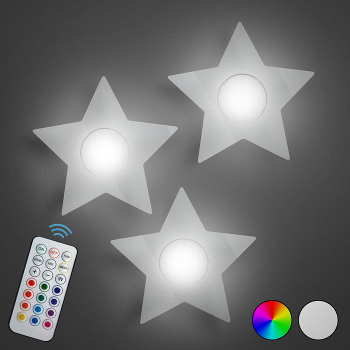 Wall mounting star shaped lights illuminated.