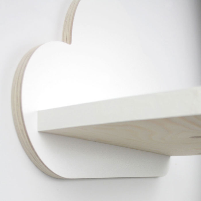 Cloud shaped nursery shelf in white lower side aspect detail.