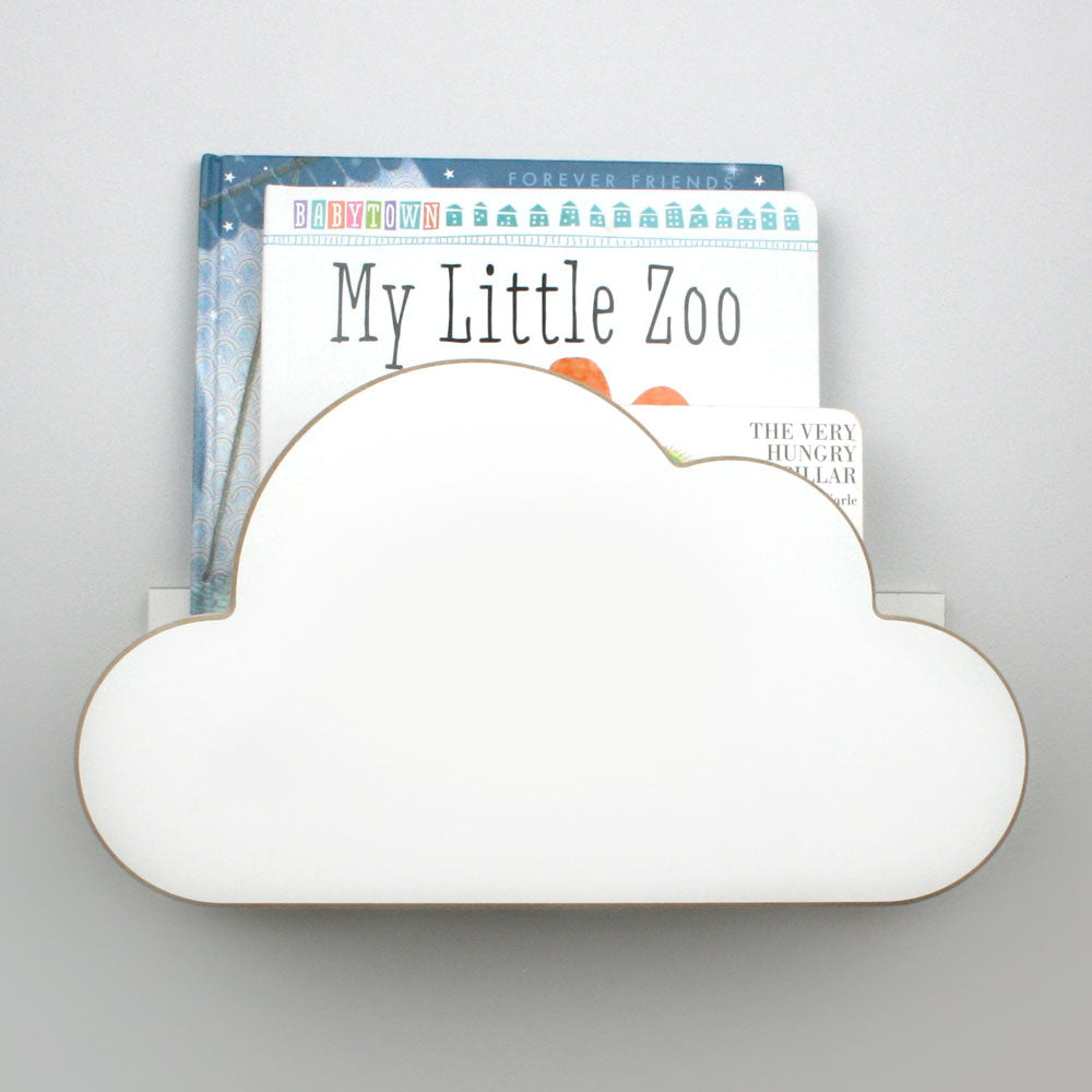 Cloud shaped nursery wall mounted book shelf in white.M