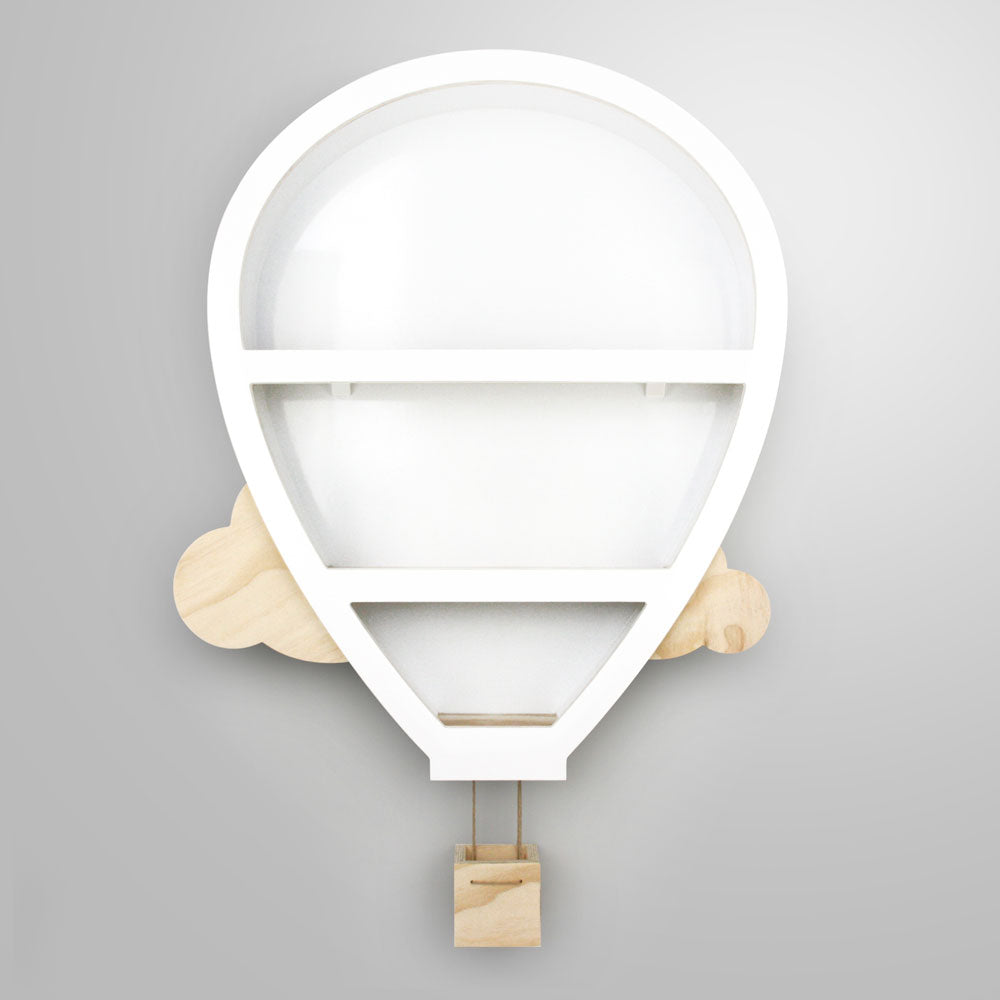 Hot Air Balloon shaped shelf measurements nursery furniture in White and Wood.