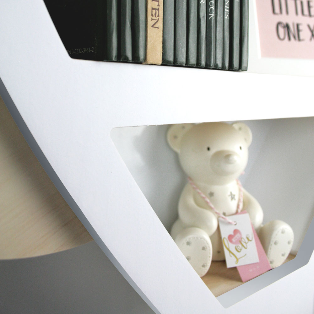 Hot Air Balloon shaped shelf nursery furniture, close up shot of book shelf.