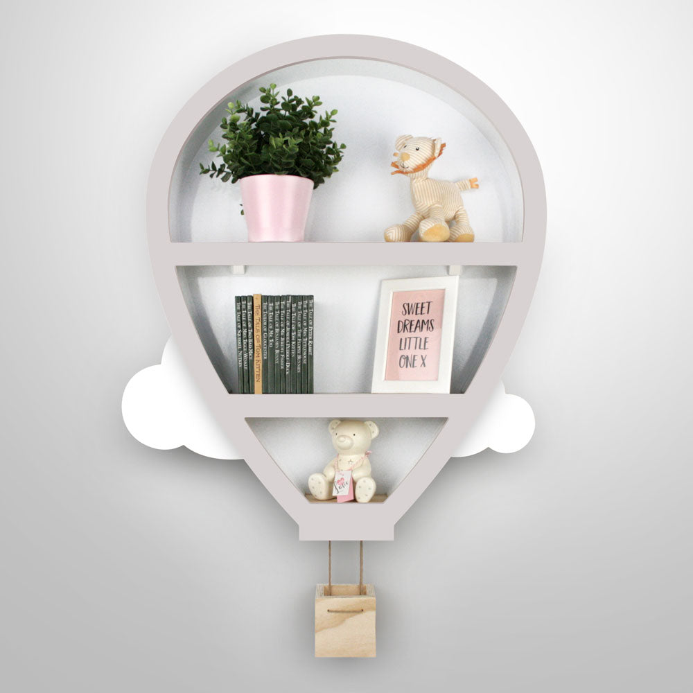 Hot Air Balloon shaped shelf nursery furniture in Grey and White.