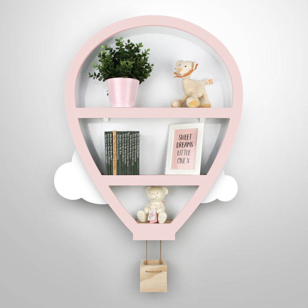 Hot Air Balloon shaped shelf nursery furniture in Pink and White.