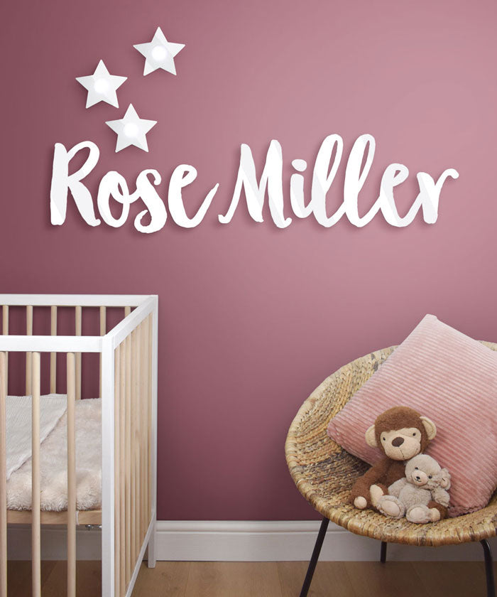 Personalized wall name sign home and deco for babies nursery signage wall mounted in nursery with star accessory.