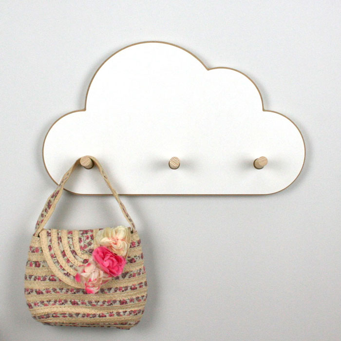 Cloud shaped nursery hangers with pegs.