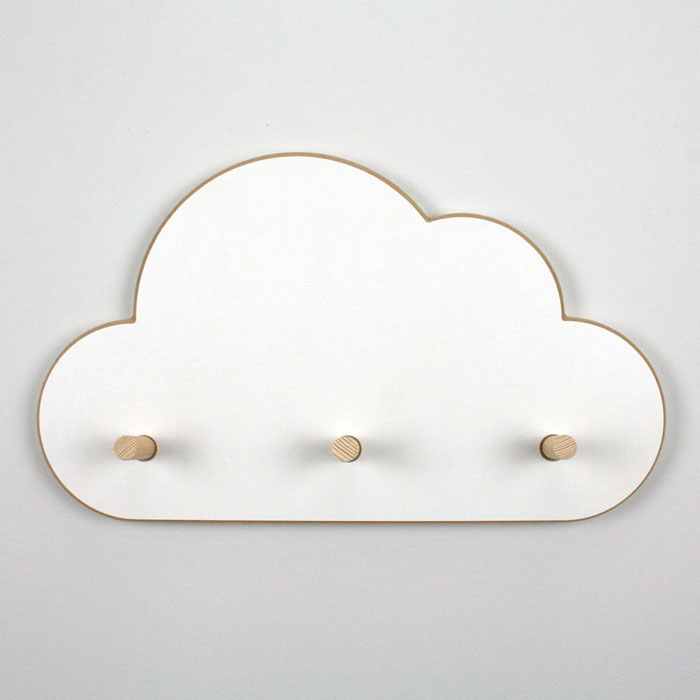 Cloud shaped hangers with pegs.
