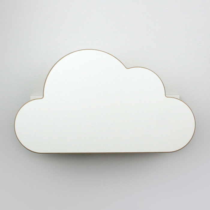 Cloud shaped nursery wall mounted book shelf in white home and deco.